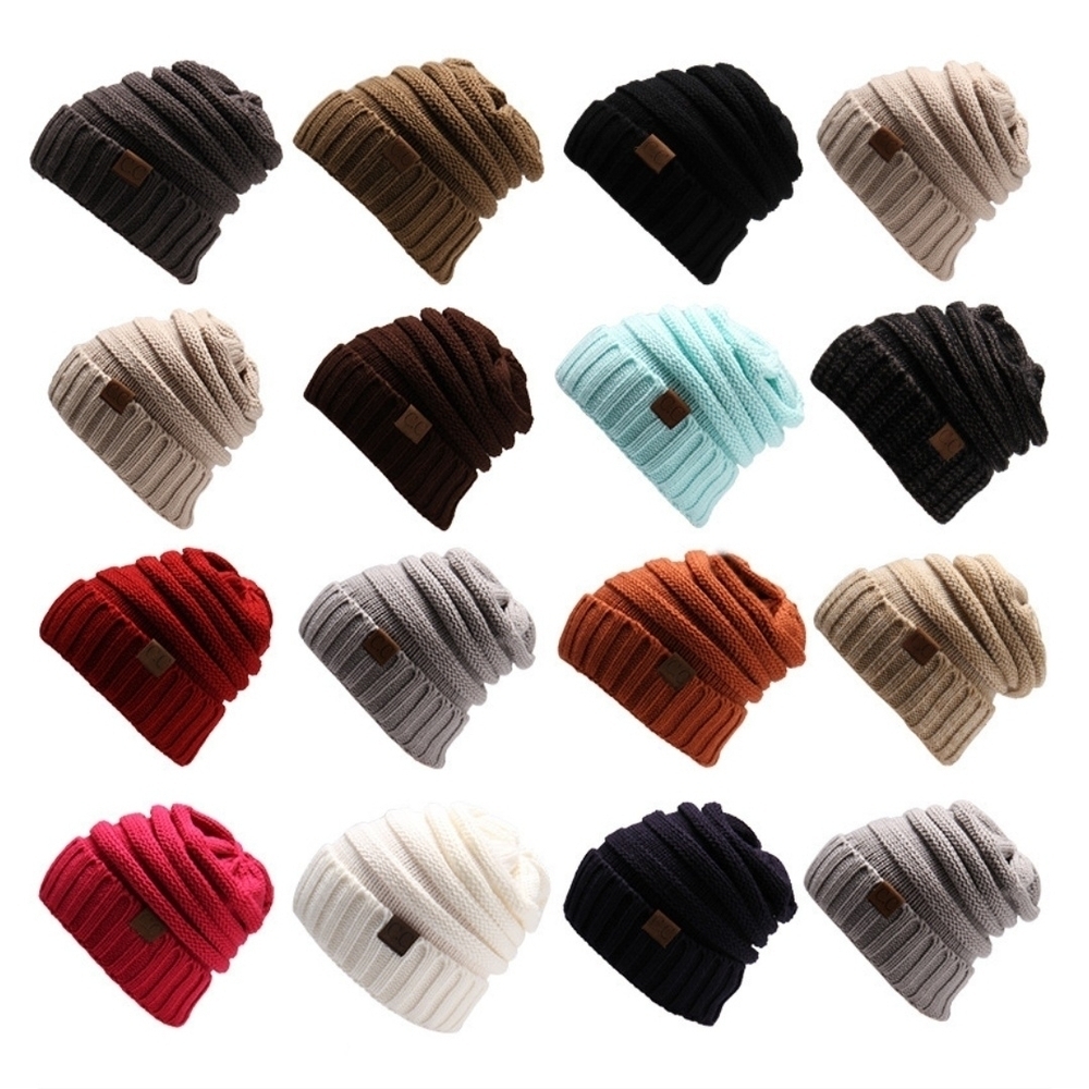 C.C Knit Hat - Blue, Red, Brown, Pink, Beige, White, Camel - Picture 12 of 14